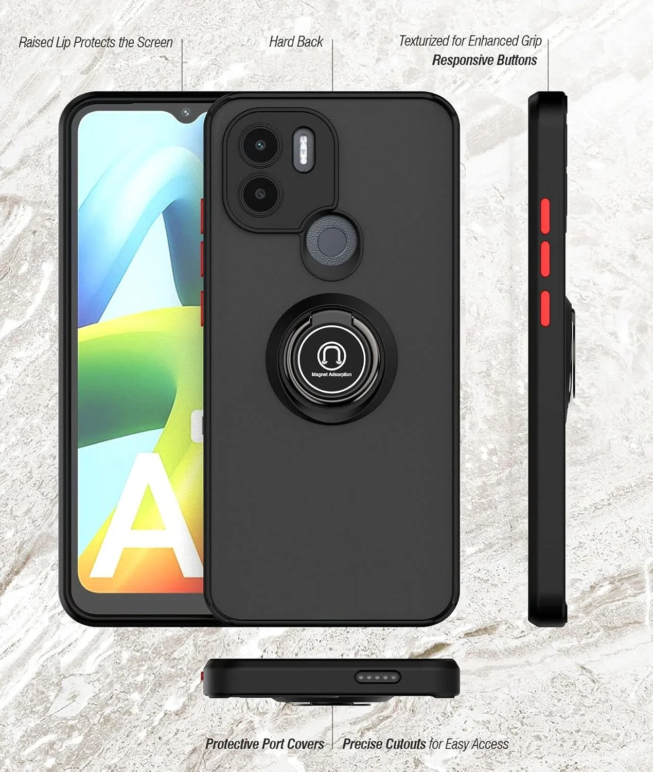 قاب محافظ گوشی شیائومی ردمی A1 پلاس مدل Zege با حلقه فلزی چرخان، استند و قابلیت اتصال مغناطیسی به هولدر خودرو، ضد ضربه و دارای سپر TPU (مشکی) قاب محافظ گوشی شیائومی ردمی A1 پلاس مدل Zege با حلقه فلزی چرخان، استند و قابلیت اتصال مغناطیسی به هولدر خودرو، ضد ضربه و دارای سپر TPU (مشکی)