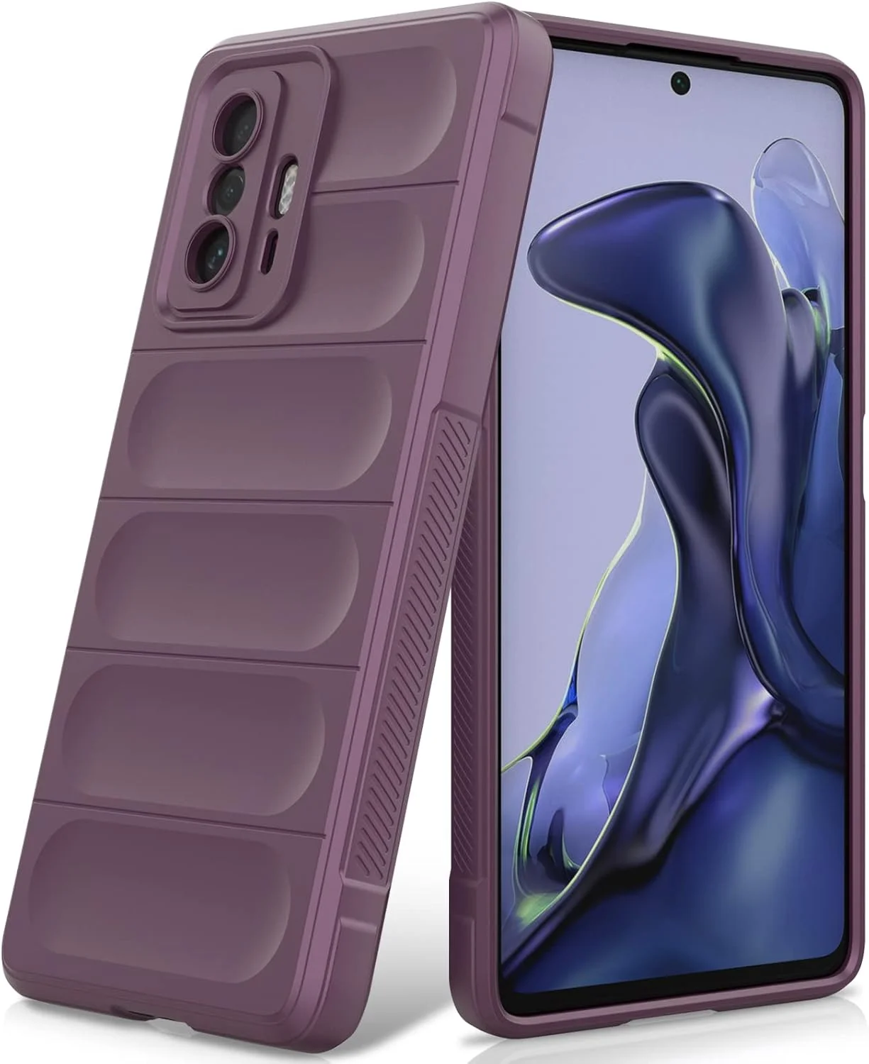 قاب سیلیکونی مایع با آستر میکروفیبر ضد خش و محافظت از دوربین، بنفش، مناسب برای شیائومی 11T 5G / شیائومی 11T Pro 5G