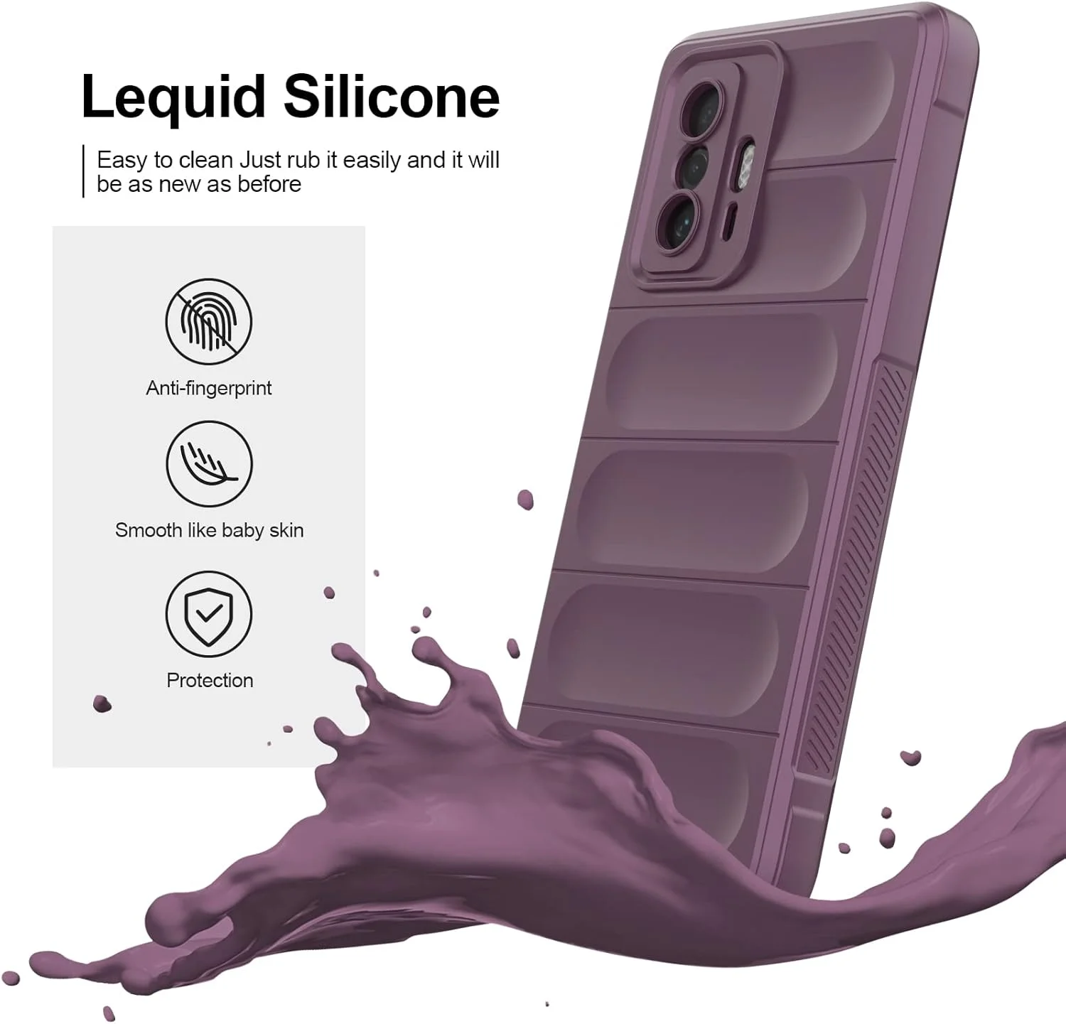 قاب سیلیکونی مایع با آستر میکروفیبر ضد خش و محافظت از دوربین، بنفش، مناسب برای شیائومی 11T 5G / شیائومی 11T Pro 5G