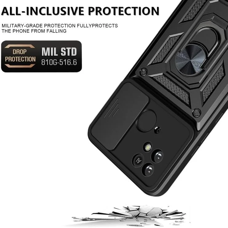 قاب محافظ شیائومی ردمی 10C / پوکو C40 با استند چرخشی 360 درجه فلزی ضد ضربه نظامی، محافظ صفحه نمایش شیشه ای و قابلیت اتصال مغناطیسی به هولدر خودرو (مشکی، 10C/C40+شیشه) قاب محافظ شیائومی ردمی 10C / پوکو C40 با استند چرخشی 360 درجه فلزی ضد ضربه نظامی، محافظ صفحه نمایش شیشه ای و قابلیت اتصال مغناطیسی به هولدر خودرو (مشکی، 10C/C40+شیشه)