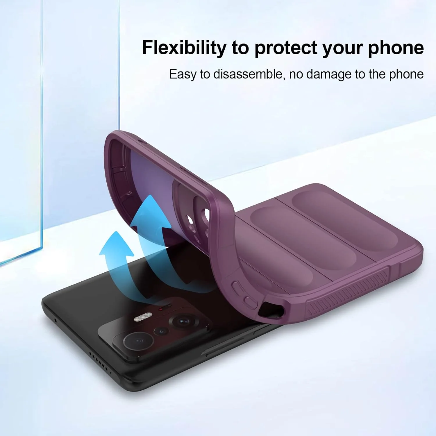 قاب سیلیکونی مایع با آستر میکروفیبر ضد خش و محافظت از دوربین، بنفش، مناسب برای شیائومی 11T 5G / شیائومی 11T Pro 5G