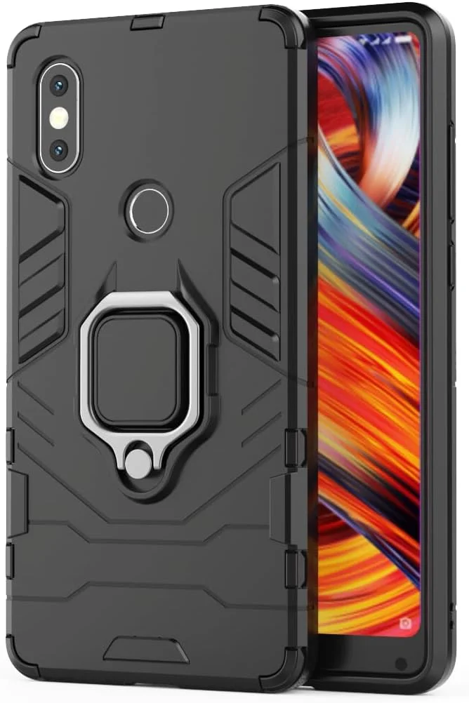 کاور سیلیکونی محافظ گوشی شیائومی می میکس 2S به همراه حلقه نگهدارنده، باریک و مقاوم در برابر اثر انگشت، سازگار با هولدر مغناطیسی