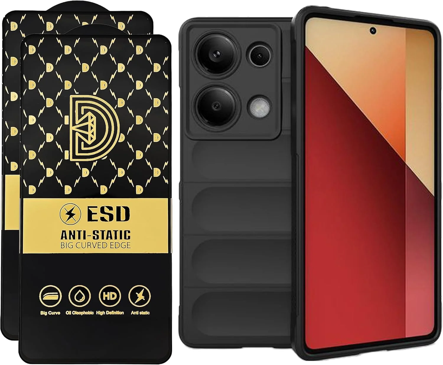 قاب گوشی شیائومی نوت 13 پرو پرو 4G، محافظ صفحه نمایش نوت 13 پرو 4G [دو عدد] قاب سیلیکونی ضد ضربه، محافظ لنز دوربین و محافظت در برابر سقوط نظامی، کاور انعطاف پذیر پوکو M6 پرو (مشکی، نوت13پرو4G+شیشه(2عدد))