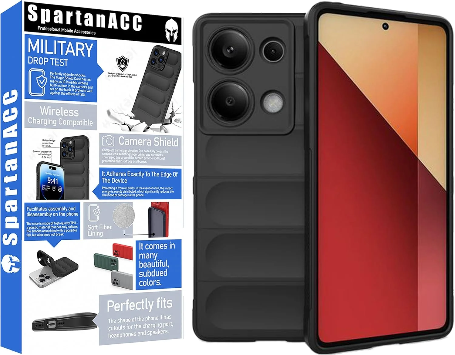 قاب گوشی شیائومی نوت 13 پرو پرو 4G، محافظ صفحه نمایش نوت 13 پرو 4G [دو عدد] قاب سیلیکونی ضد ضربه، محافظ لنز دوربین و محافظت در برابر سقوط نظامی، کاور انعطاف پذیر پوکو M6 پرو (مشکی، نوت13پرو4G+شیشه(2عدد))