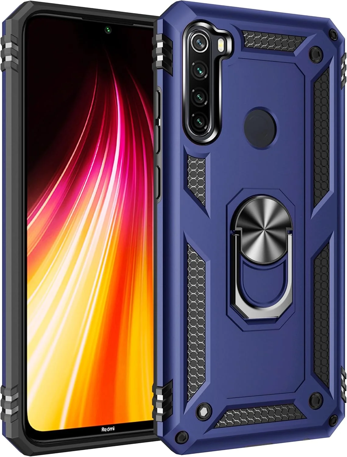 کاور محافظ گوشی شیائومی ردمی نوت 8T مدل SORAKA با استند انگشتی چرخان 360 درجه، سیلیکونی نرم و باریک، ضد ضربه و ضد اثر انگشت، دارای صفحه فلزی برای هولدر مغناطیسی خودرو