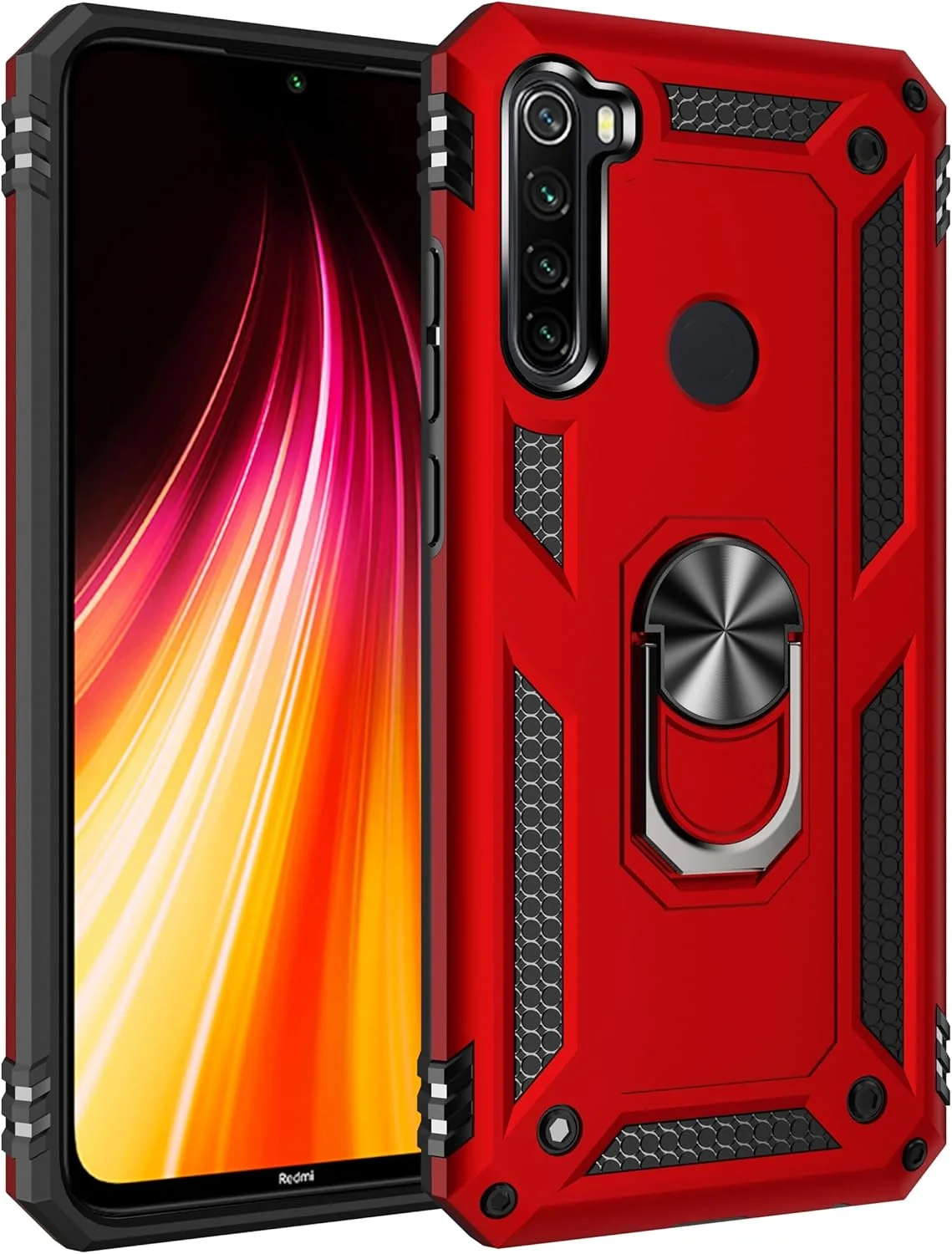 کاور محافظ گوشی شیائومی ردمی نوت 8T با استند انگشتی چرخان 360 درجه، سیلیکونی نرم و باریک، ضد ضربه و ضد اثر انگشت به همراه صفحه فلزی برای هولدر مغناطیسی خودرو