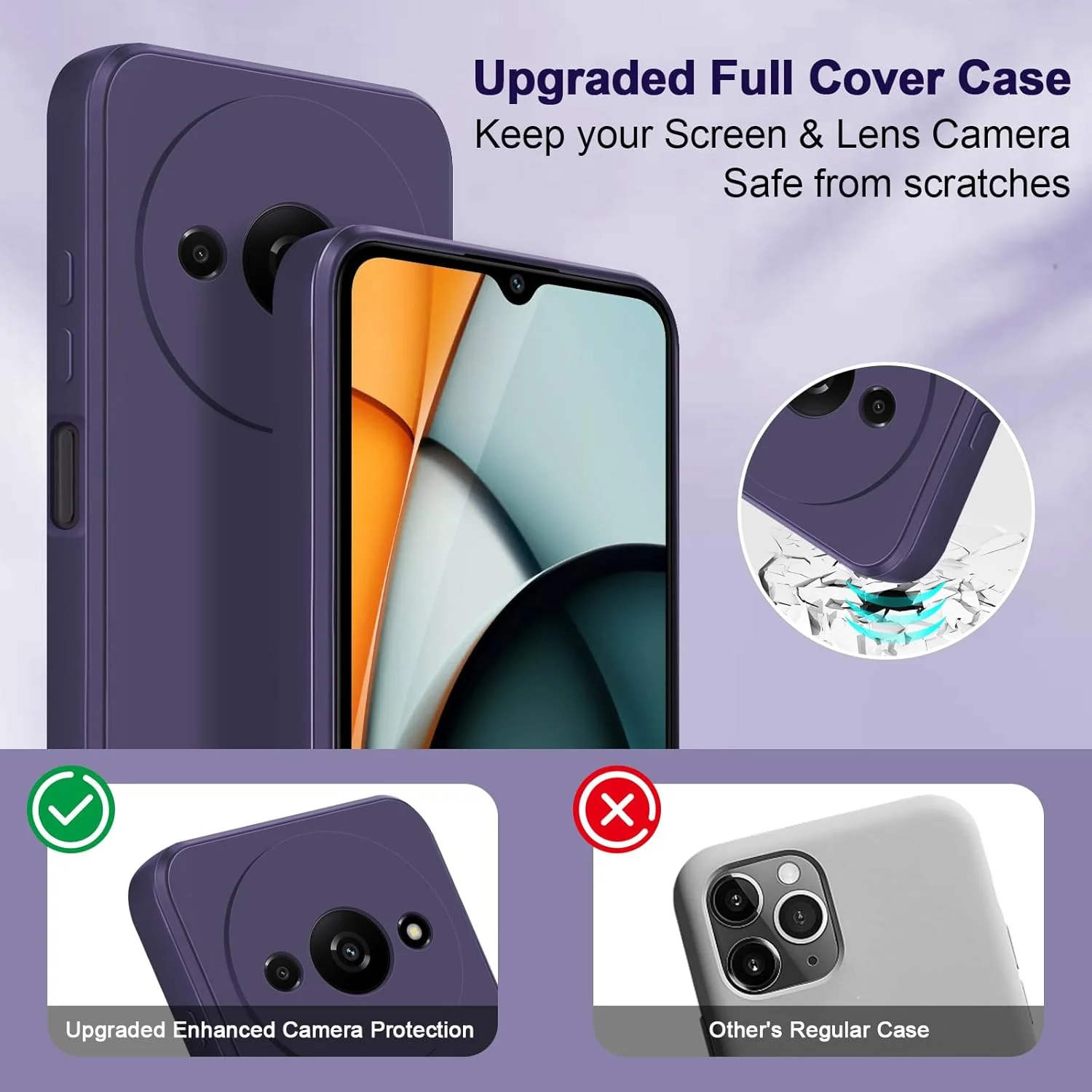 قاب محافظ سیلیکونی Btstring برای گوشی شیائومی Redmi A3، با محافظت کامل از لنز دوربین، ضد ضربه و دارای پوشش داخلی میکروفایبر - یاسی بنفش