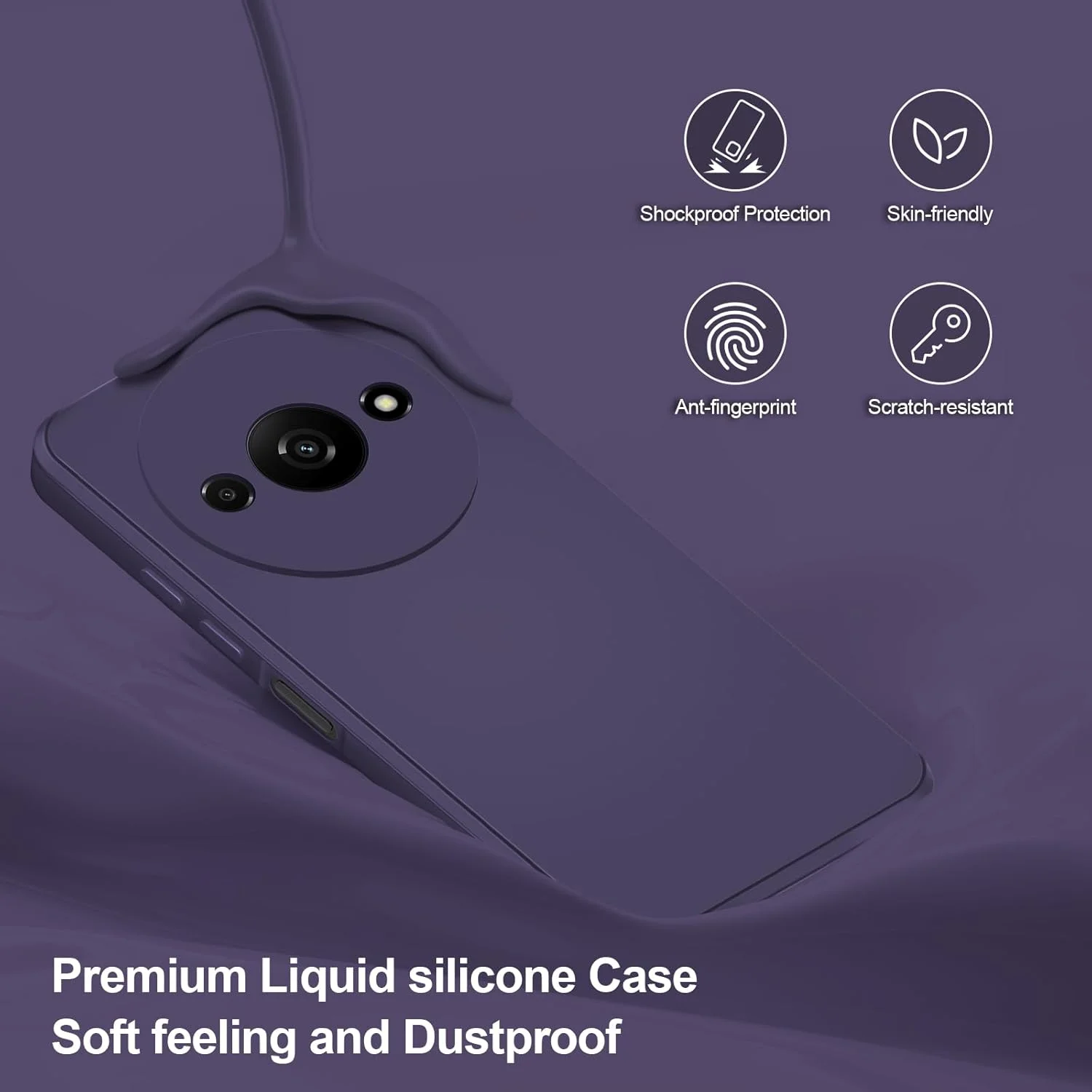 قاب محافظ سیلیکونی Btstring برای گوشی شیائومی Redmi A3، با محافظت کامل از لنز دوربین، ضد ضربه و دارای پوشش داخلی میکروفایبر - یاسی بنفش