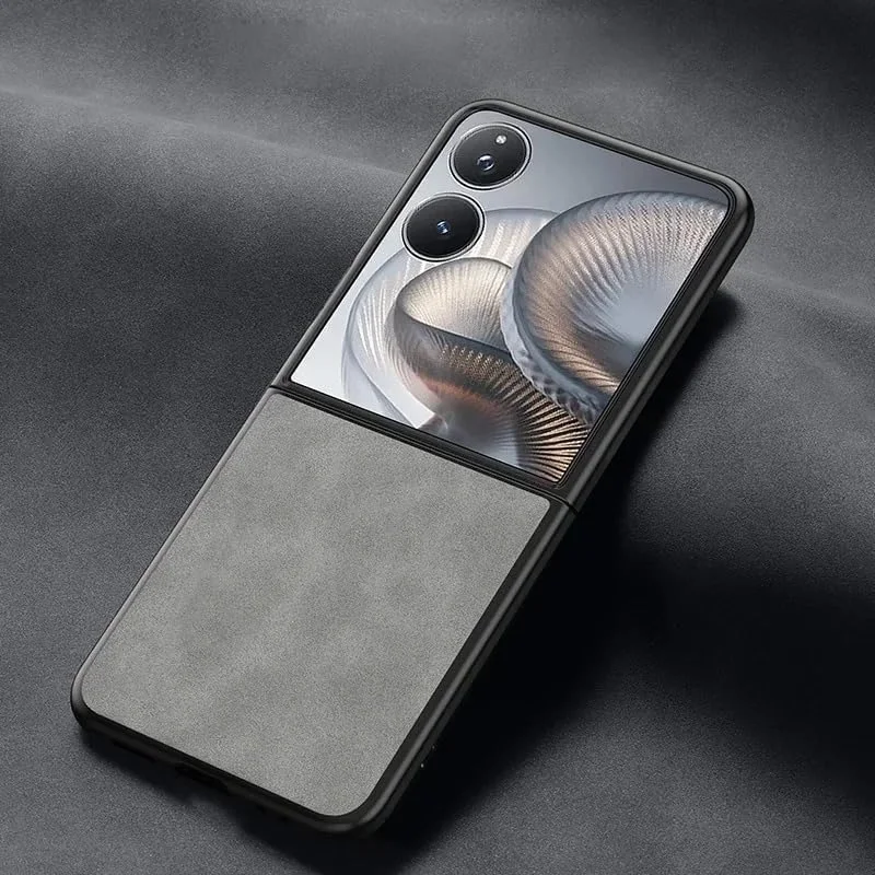 قاب گوشی بافت چرم PU ممتاز سازگار با Xiaomi Mix Flip 2 2025، کاور محافظ سیلیکونی Mi Mix Flip 2 (مشکی)