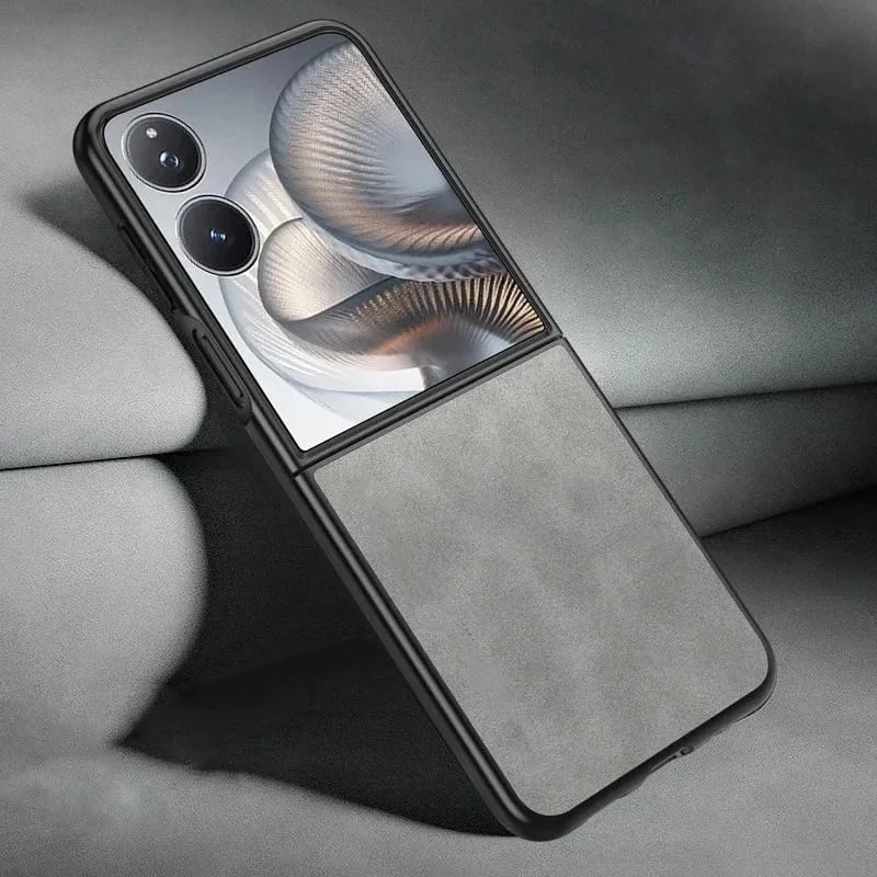 قاب گوشی بافت چرم PU ممتاز سازگار با Xiaomi Mix Flip 2 2025، کاور محافظ سیلیکونی Mi Mix Flip 2 (مشکی)