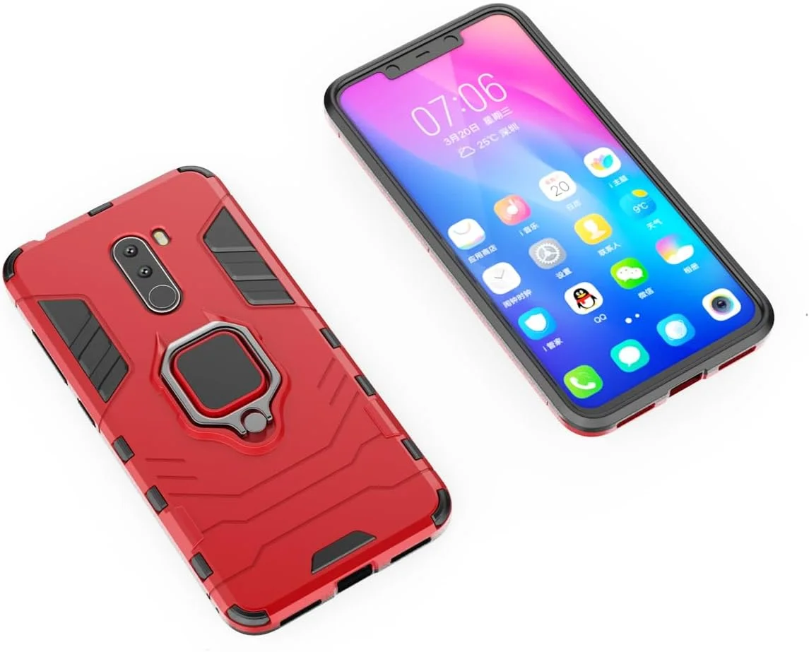 کاور سیلیکونی گوشی شیائومی پوکوفون F1 مدل سوراکا با استند انگشتی چرخان 360 درجه، محافظ بسیار نازک و دارای صفحه فلزی برای هولدر مغناطیسی خودرو، ضد ضربه و ضد اثر انگشت