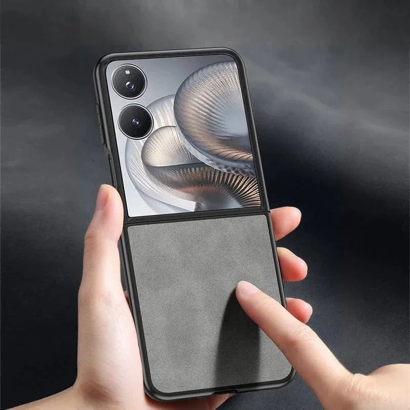 قاب گوشی بافت چرم PU ممتاز سازگار با Xiaomi Mix Flip 2 2025، کاور محافظ سیلیکونی Mi Mix Flip 2 (مشکی)