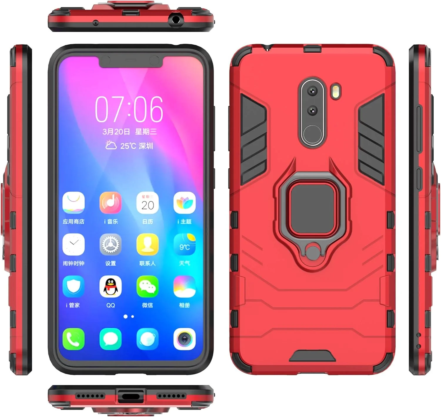 کاور سیلیکونی گوشی شیائومی پوکوفون F1 مدل سوراکا با استند انگشتی چرخان 360 درجه، محافظ بسیار نازک و دارای صفحه فلزی برای هولدر مغناطیسی خودرو، ضد ضربه و ضد اثر انگشت