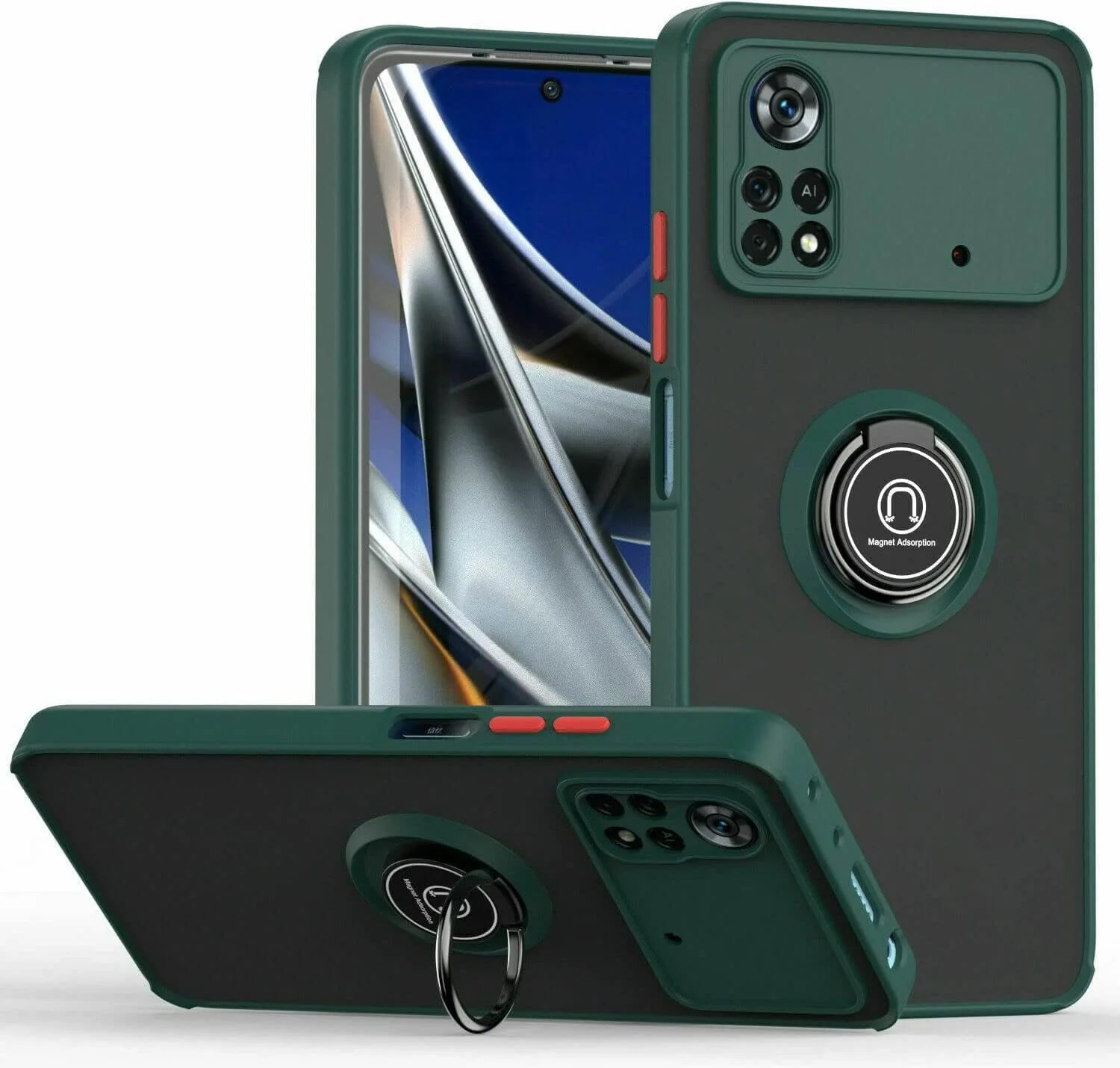 کاور محافظ گوشی زوبی تک سازگار با شیائومی پوکو X4 پرو 5G، دارای حلقه فلزی چرخان، لبه های TPU ضد ضربه، پوشش پشتی مات، ضد اثر انگشت، ضد خش و قابلیت اتصال به هولدر مغناطیسی خودرو (سبز)