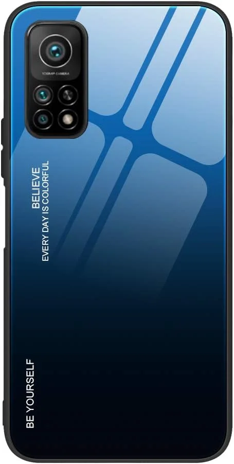 قاب محافظ گوشی شیائومی می 10T (10T Pro) 5G، قاب پشتی شیشه ای حرارت دیده با طرح گرادیان و پوشش محافظ سیلیکونی TPU ضد ضربه (آبی/مشکی)