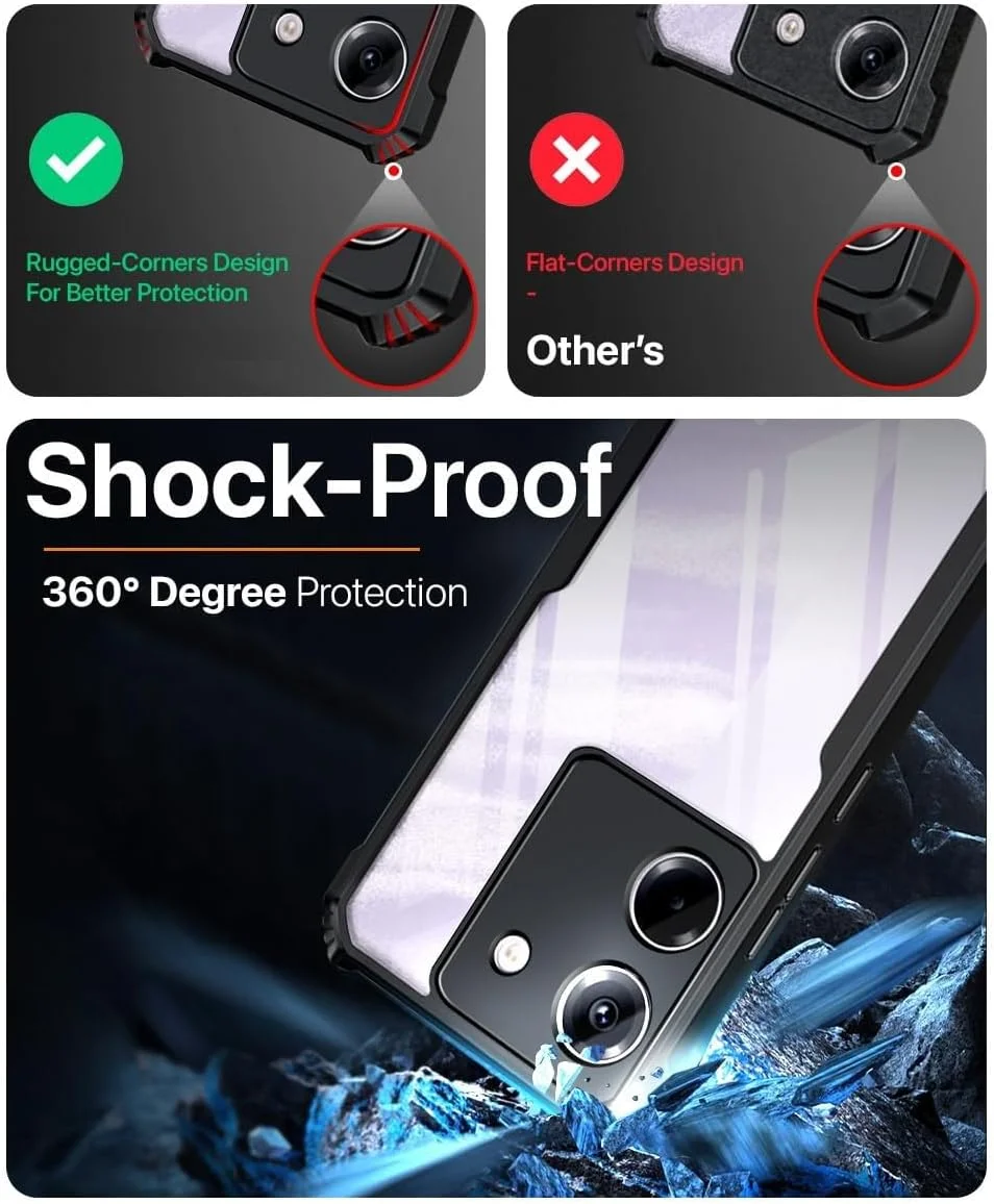 کاور محافظ شفاف با پشت سخت PC و دور TPU مشکی ضد ضربه 360 درجه با محافظ لنز دوربین، مناسب برای گوشی Poco M7 Pro 5G مدل 2024 - مشکی