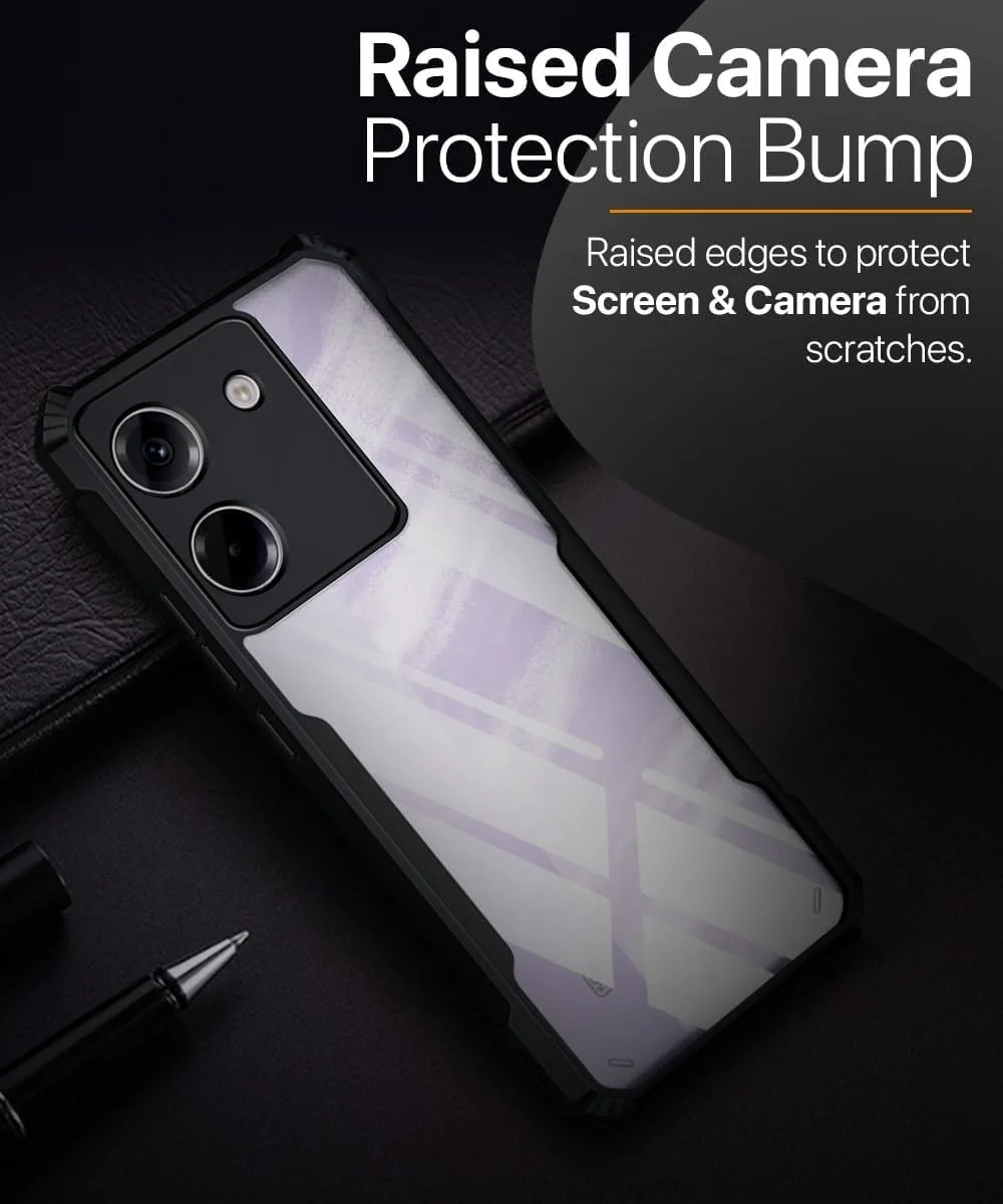 کاور محافظ شفاف با پشت سخت PC و دور TPU مشکی ضد ضربه 360 درجه با محافظ لنز دوربین، مناسب برای گوشی Poco M7 Pro 5G مدل 2024 - مشکی