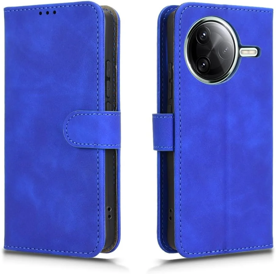 کیف چرمی کتابی محافظ گوشی شیائومی پوکو F7 Ultra، دارای جای کارت، قفل مغناطیسی و استند. آبی