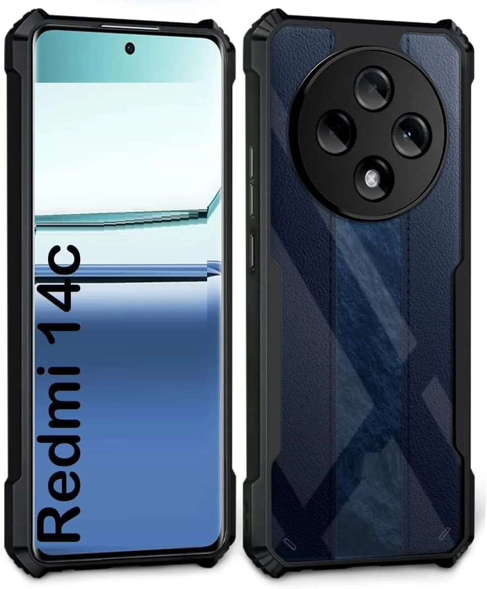قاب پشتی شفاف سازگار با شیائومی ردمی 14C | کاور محافظ کریستالی شفاف سخت PC با سپر TPU، کاور محافظ ضد ضربه برای شیائومی ردمی 14C