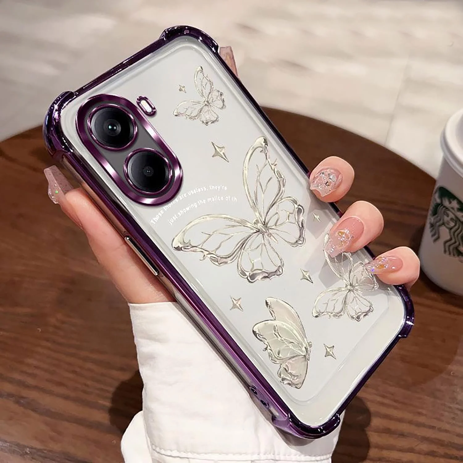 قاب محافظ سازگار با گوشی شیائومی POCO X7 Pro 5G، دارای بند آویز موبایل، پنل پشتی نیمه شفاف، طرح پروانه زیبا و محافظ لنز داخلی، کاور POCO X7 Pro 5G (بنفش)