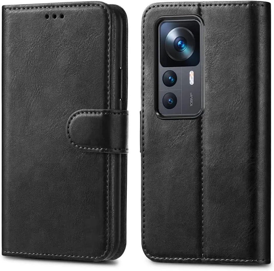 کیف چرمی GAPlus Xiaomi 12T / Xiaomi 12T Pro - کیف پول چرمی ممتاز با روکش تاشو برای Xiaomi 12T / Xiaomi 12T Pro [دارای جای کارت] [بست مغناطیسی] مشکی