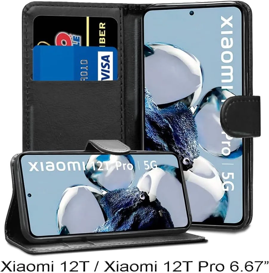 کیف چرمی GAPlus Xiaomi 12T / Xiaomi 12T Pro - کیف پول چرمی ممتاز با روکش تاشو برای Xiaomi 12T / Xiaomi 12T Pro [دارای جای کارت] [بست مغناطیسی] مشکی