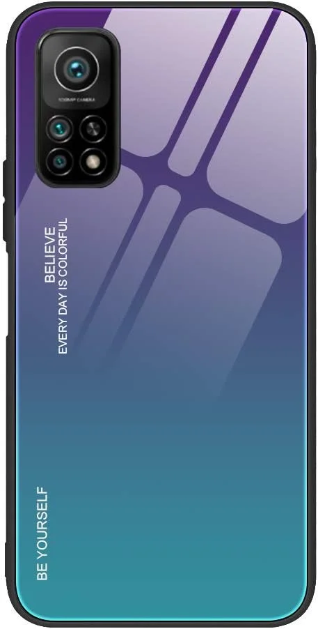 قاب محافظ گوشی DEDUX برای شیائومی Mi 10T(10T Pro) 5G، قاب پشتی شیشه ای حرارت دیده با طرح گرادیان و پوشش محافظ سیلیکونی TPU ضد ضربه (بنفش/سبز)