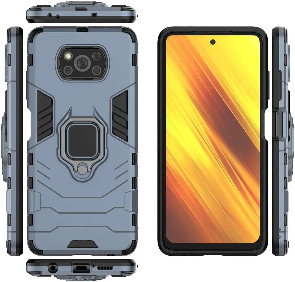 قاب محافظ دو لایه مقاوم مایجین سازگار با شیائومی می پوکو X3 و می پوکو X3 NFC، دارای حلقه فلزی و استند (سازگار با هولدر مغناطیسی خودرو) (آبی تیره) قاب محافظ دو لایه مقاوم مایجین سازگار با شیائومی می پوکو X3 و می پوکو X3 NFC، دارای حلقه فلزی و استند (سازگار با هولدر مغناطیسی خودرو) (آبی تیره)