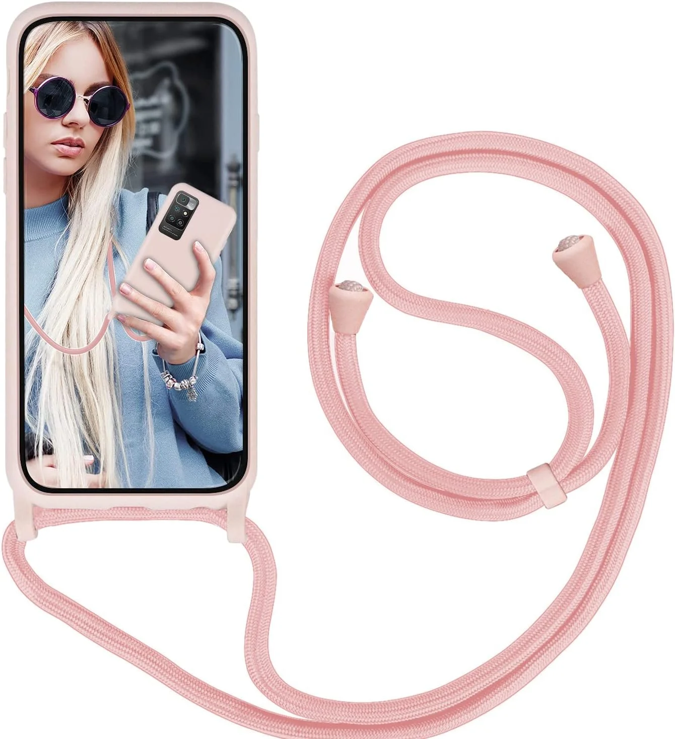 کیف زنجیردار موبایل GoodcAcy مناسب برای گوشی شیائومی Redmi 10، قاب محافظ گردنبندی گوشی هوشمند با روبان و زنجیر آویز، قاب سیلیکونی مایع برای قاب شیائومی Redmi 10