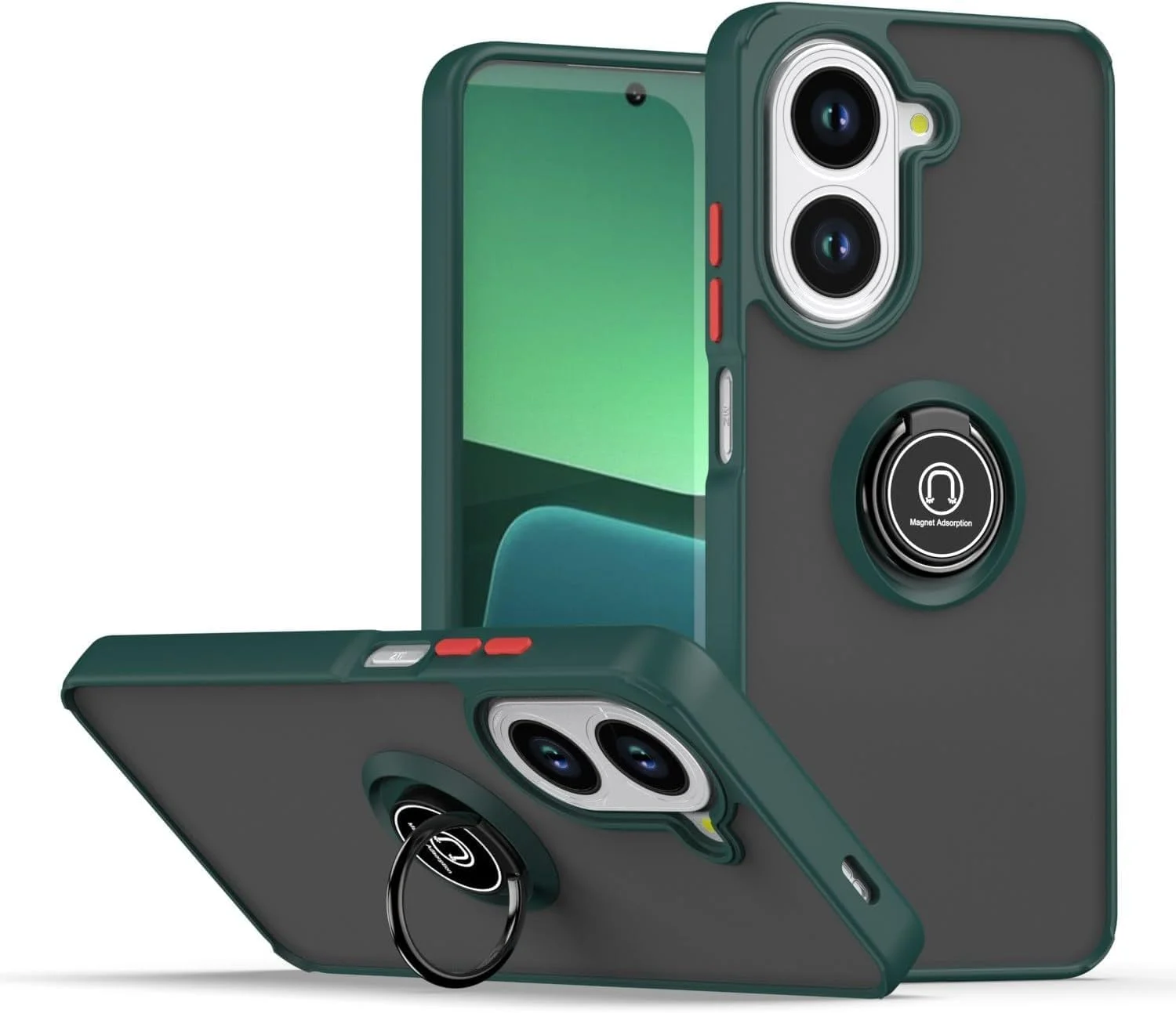 قاب محافظ سیلیکونی انعطاف پذیر شیائومی ردمی A5 4G، محافظت از دوربین، نازک، نیمه شفاف، ضد ضربه، پوشش پشتی مات با حلقه مغناطیسی چرخان 360 درجه سازگار با هولدر ماشین، مناسب برای ردمی A5 4G (سبز)