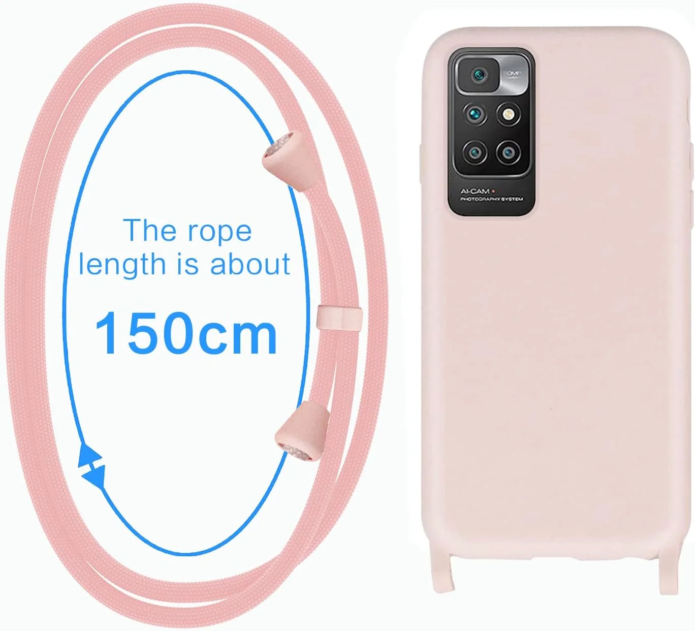 کیف زنجیردار موبایل GoodcAcy مناسب برای گوشی شیائومی Redmi 10، قاب محافظ گردنبندی گوشی هوشمند با روبان و زنجیر آویز، قاب سیلیکونی مایع برای قاب شیائومی Redmi 10