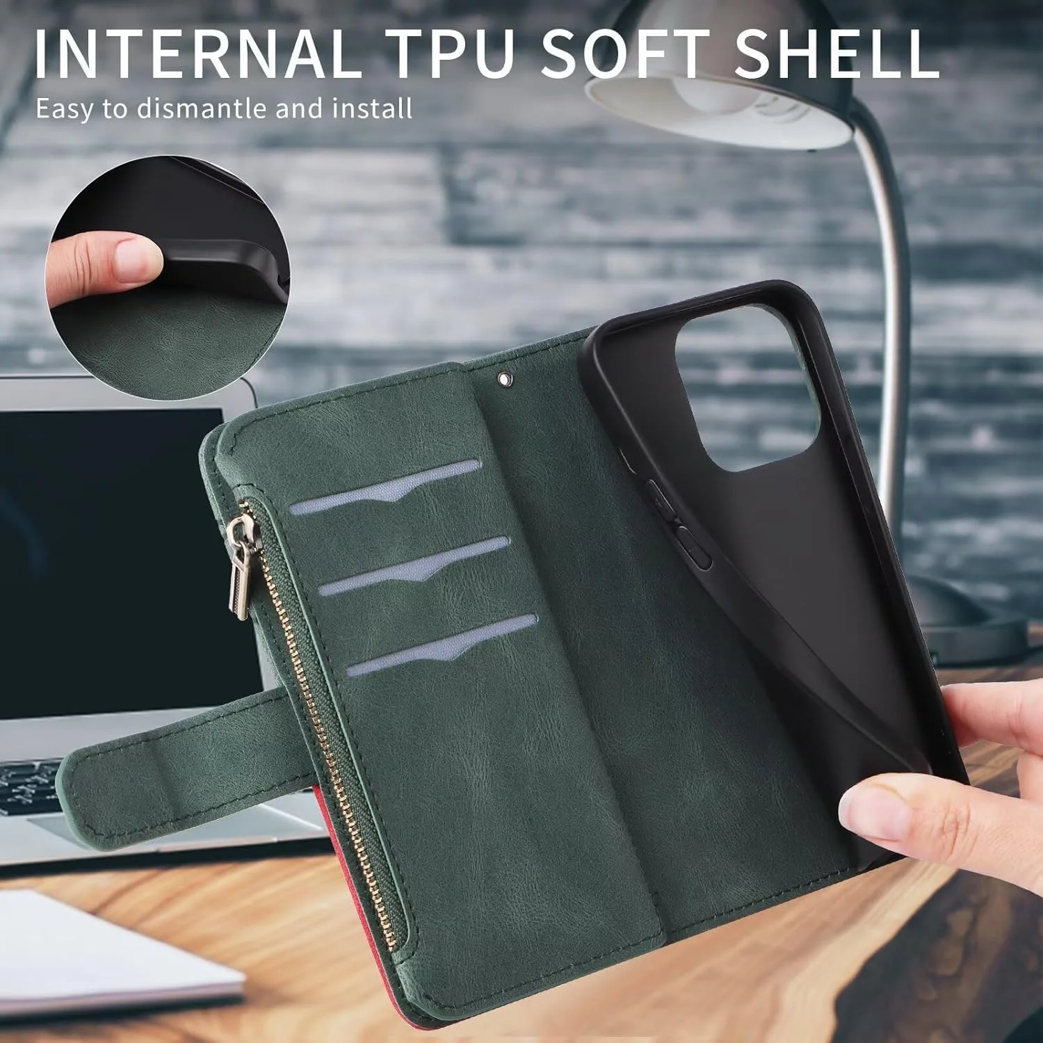 کاور گوشی شیائومی 14 اولترا به همراه بند، کیف پول چرمی تاشو، [دارای 9 جای کارت] [بست مغناطیسی]، کاور کتابی بنددار برای شیائومی 14 اولترا - سبز