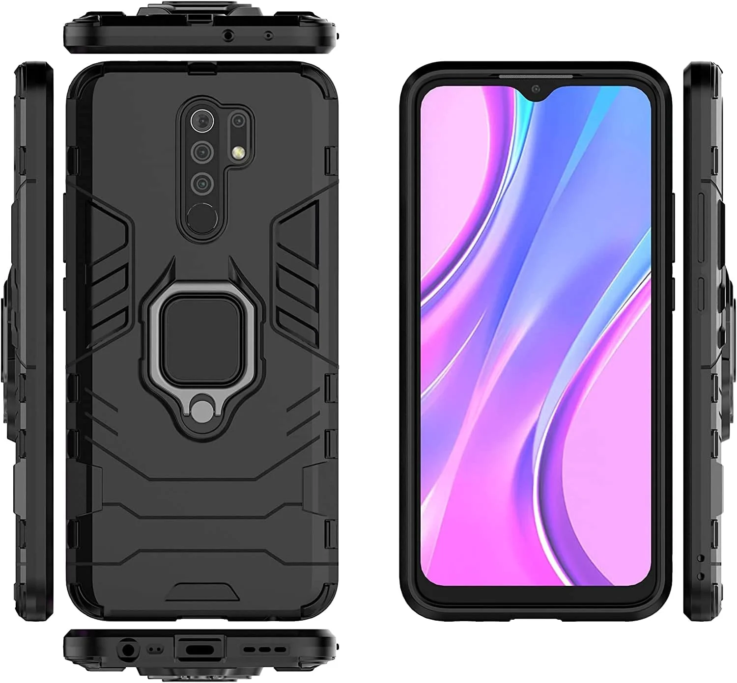 قاب محافظ گوشی شیائومی ردمی 9 مدل MaiJin، با حلقه فلزی و استند، دو لایه و مقاوم (مشکی) قاب محافظ گوشی شیائومی ردمی 9 مدل MaiJin، با حلقه فلزی و استند، دو لایه و مقاوم (مشکی)