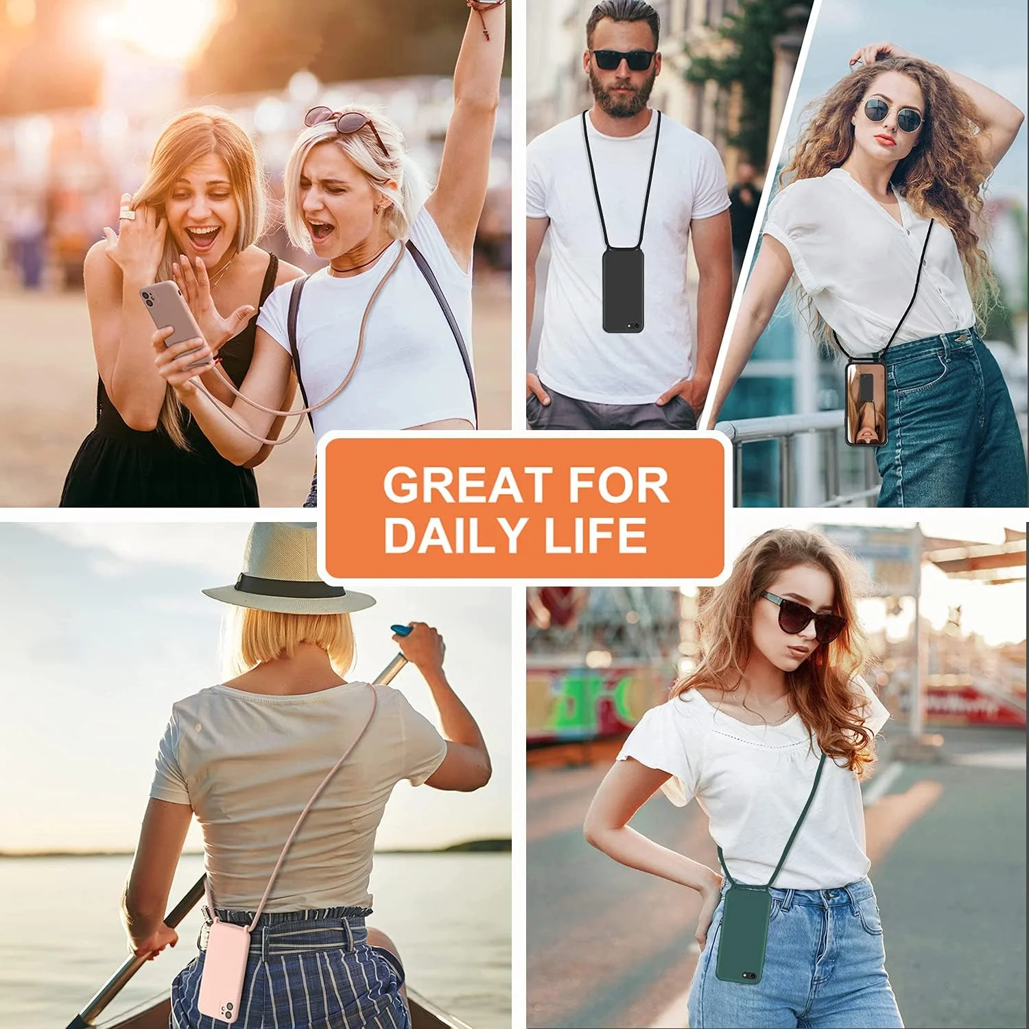 کیف زنجیردار موبایل GoodcAcy مناسب برای گوشی شیائومی Redmi 10، قاب محافظ گردنبندی گوشی هوشمند با روبان و زنجیر آویز، قاب سیلیکونی مایع برای قاب شیائومی Redmi 10