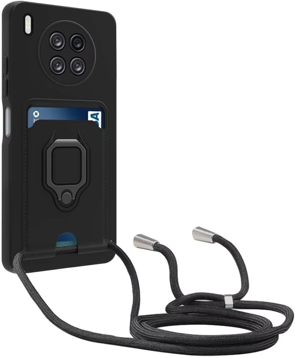 قاب گوشی BGHHEU با بند گردنی برای شیائومی Redmi A3/Redmi A3X، قاب سیلیکونی نرم با بند قابل تنظیم، محافظ دوربین، استند و جای کارت - مشکی