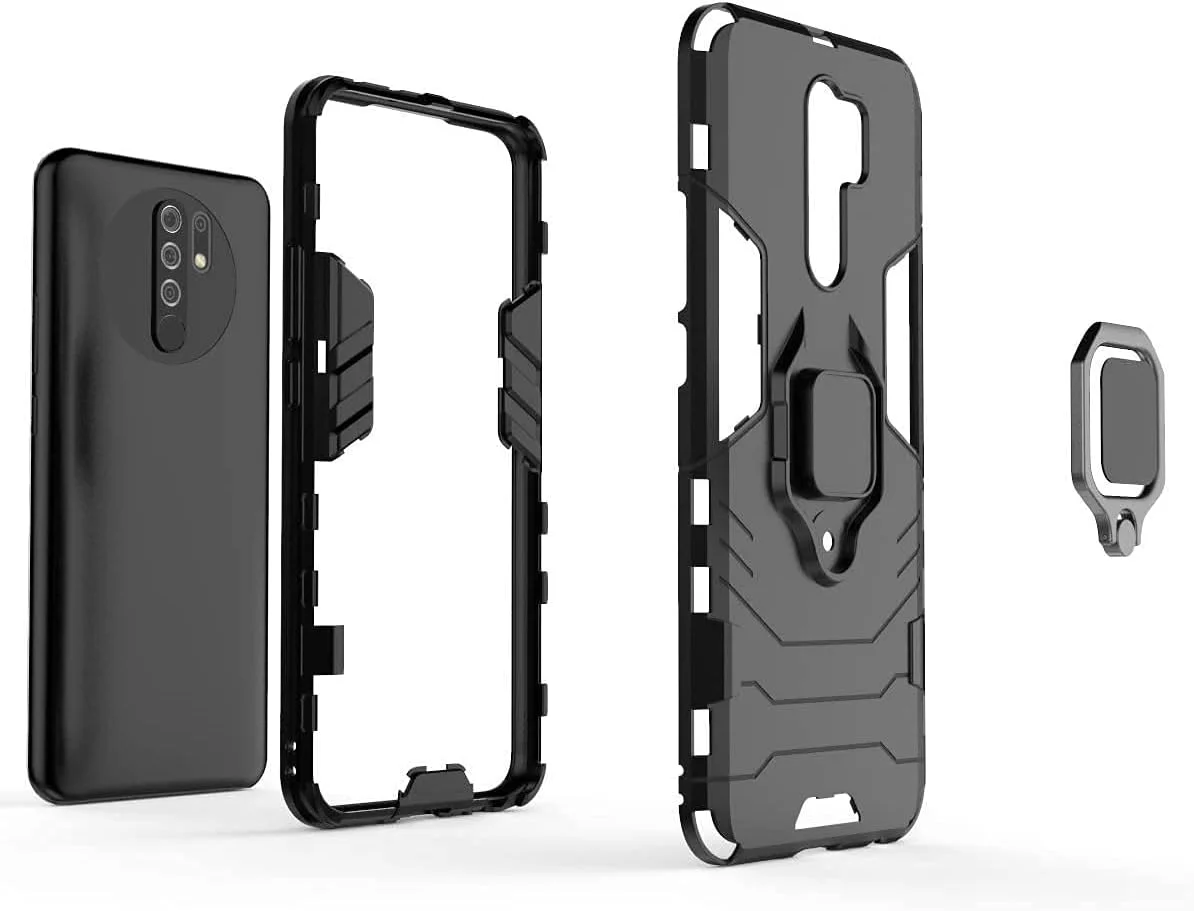 قاب محافظ گوشی شیائومی ردمی 9 مدل MaiJin، با حلقه فلزی و استند، دو لایه و مقاوم (مشکی) قاب محافظ گوشی شیائومی ردمی 9 مدل MaiJin، با حلقه فلزی و استند، دو لایه و مقاوم (مشکی)