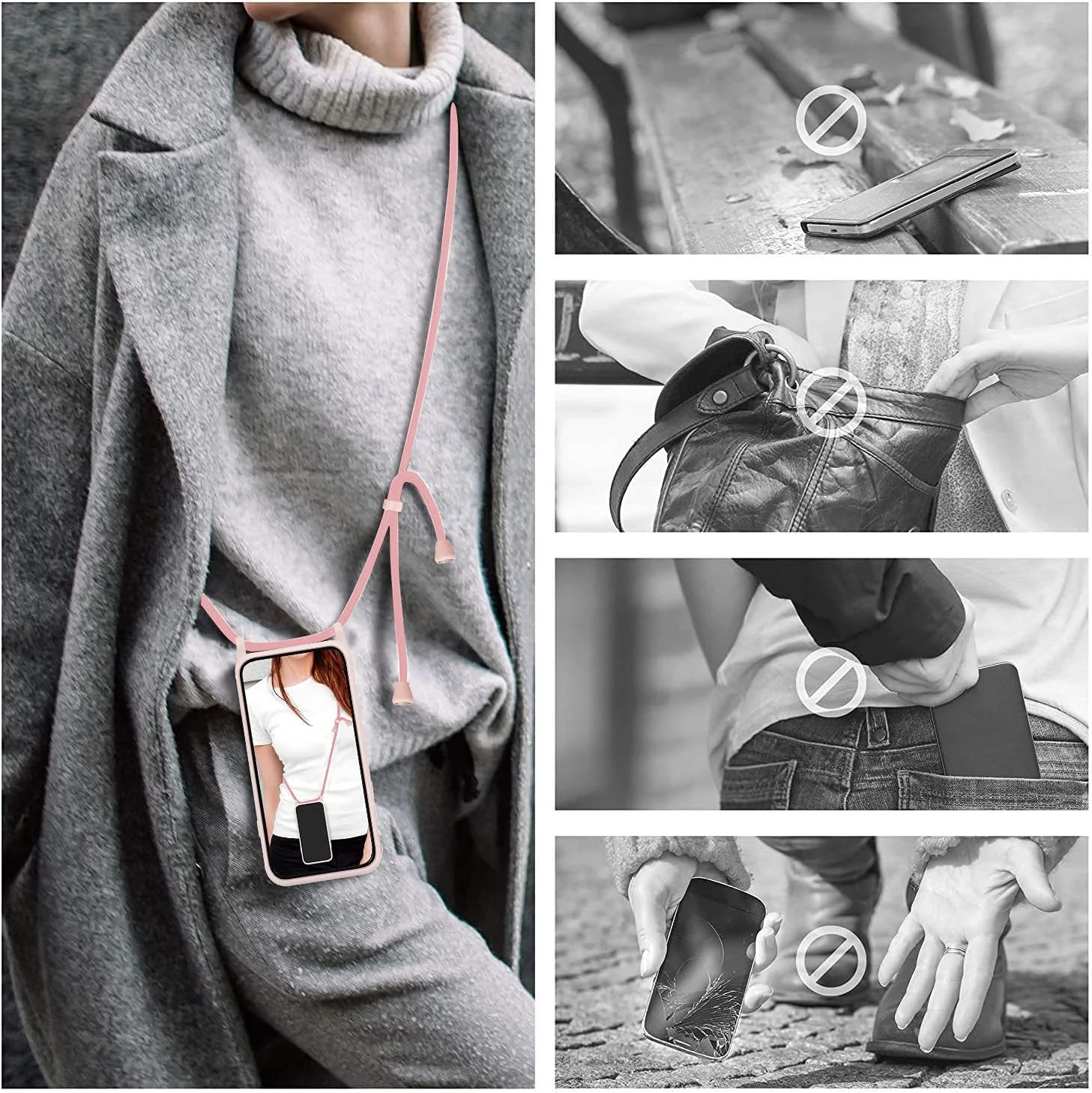 کیف زنجیردار موبایل GoodcAcy مناسب برای گوشی شیائومی Redmi 10، قاب محافظ گردنبندی گوشی هوشمند با روبان و زنجیر آویز، قاب سیلیکونی مایع برای قاب شیائومی Redmi 10