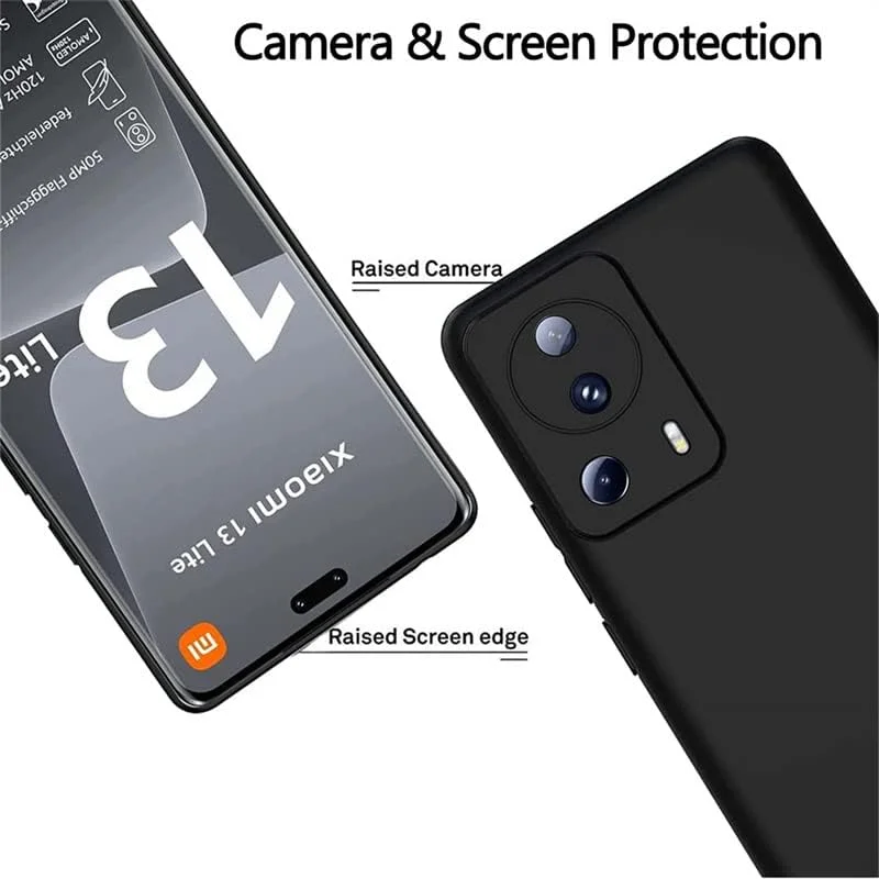 قاب محافظ گوشی شیائومی 13 لایت، روکش لاستیکی مات سیلیکونی نرم TPU با محافظت از دوربین، قاب پشتی انعطاف پذیر برای شیائومی Mi 13 لایت (مشکی) قاب محافظ گوشی شیائومی 13 لایت، روکش لاستیکی مات سیلیکونی نرم TPU با محافظت از دوربین، قاب پشتی انعطاف پذیر برای شیائومی Mi 13 لایت (مشکی)