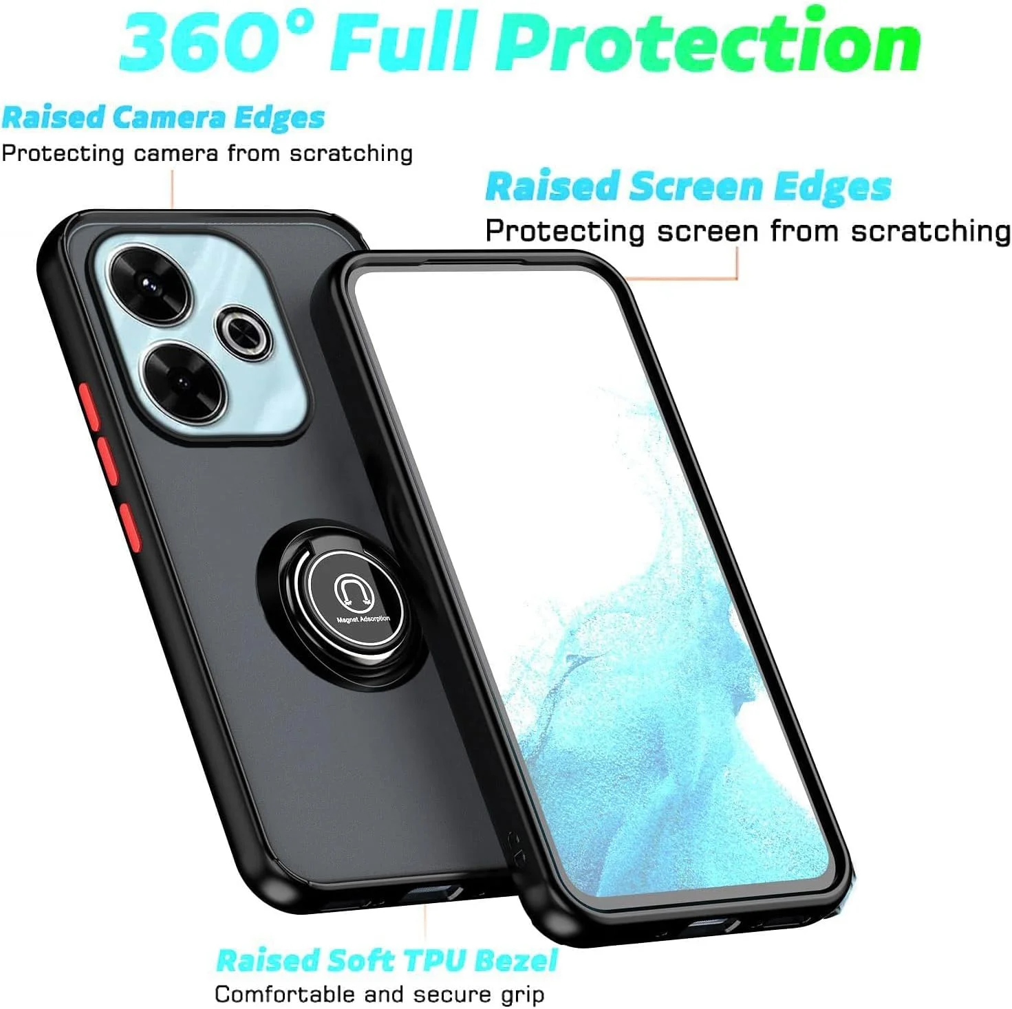 کاور محافظ ضد ضربه مات با حلقه فلزی و استند و قابلیت اتصال مغناطیسی به هولدر خودرو برای شیائومی ردمی 13 4G / ردمی نوت 13R 5G (مشکی) کاور محافظ ضد ضربه مات با حلقه فلزی و استند و قابلیت اتصال مغناطیسی به هولدر خودرو برای شیائومی ردمی 13 4G / ردمی نوت 13R 5G (مشکی)