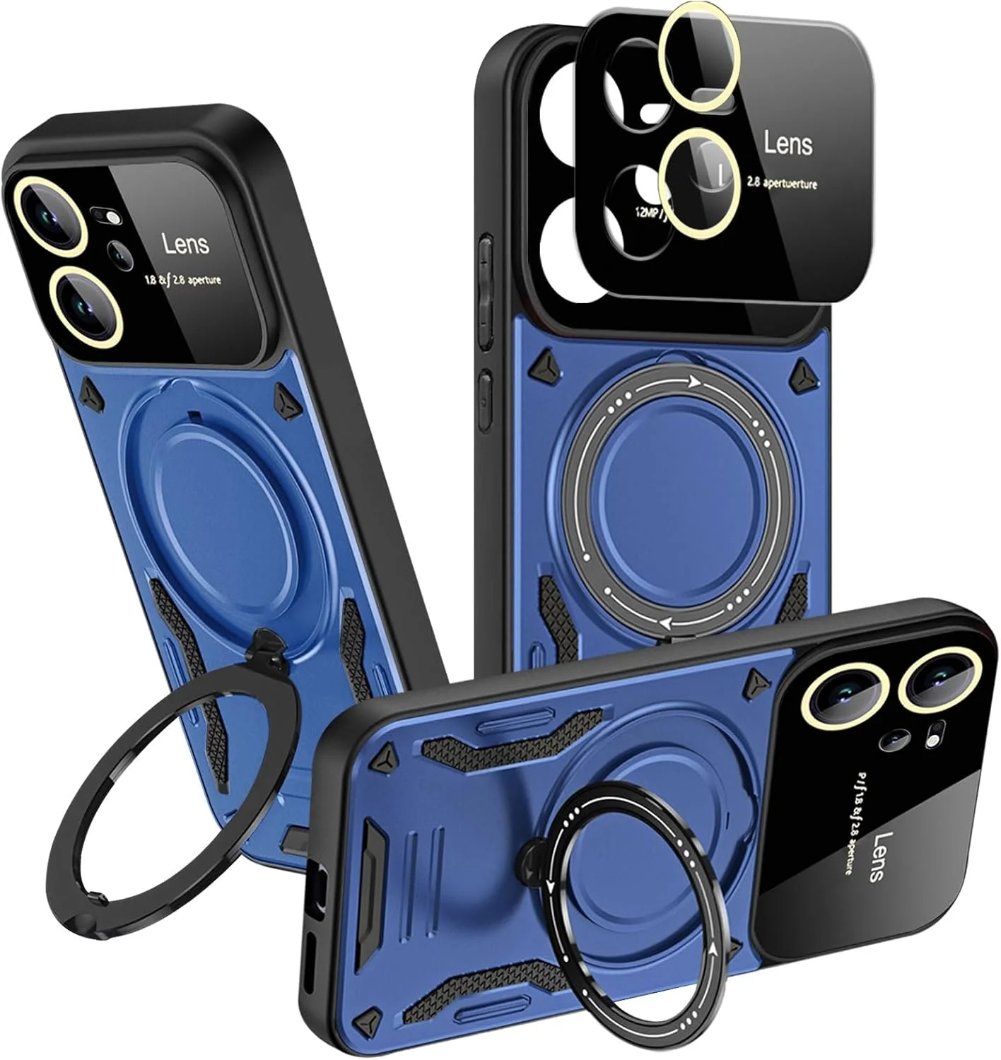 کاور محافظ برای شیائومی 13T / 13T Pro به همراه پایه تاشو، کاور محافظ دوربین با حلقه چرخان 360 درجه، کاور ضربه گیر TPU، آبی