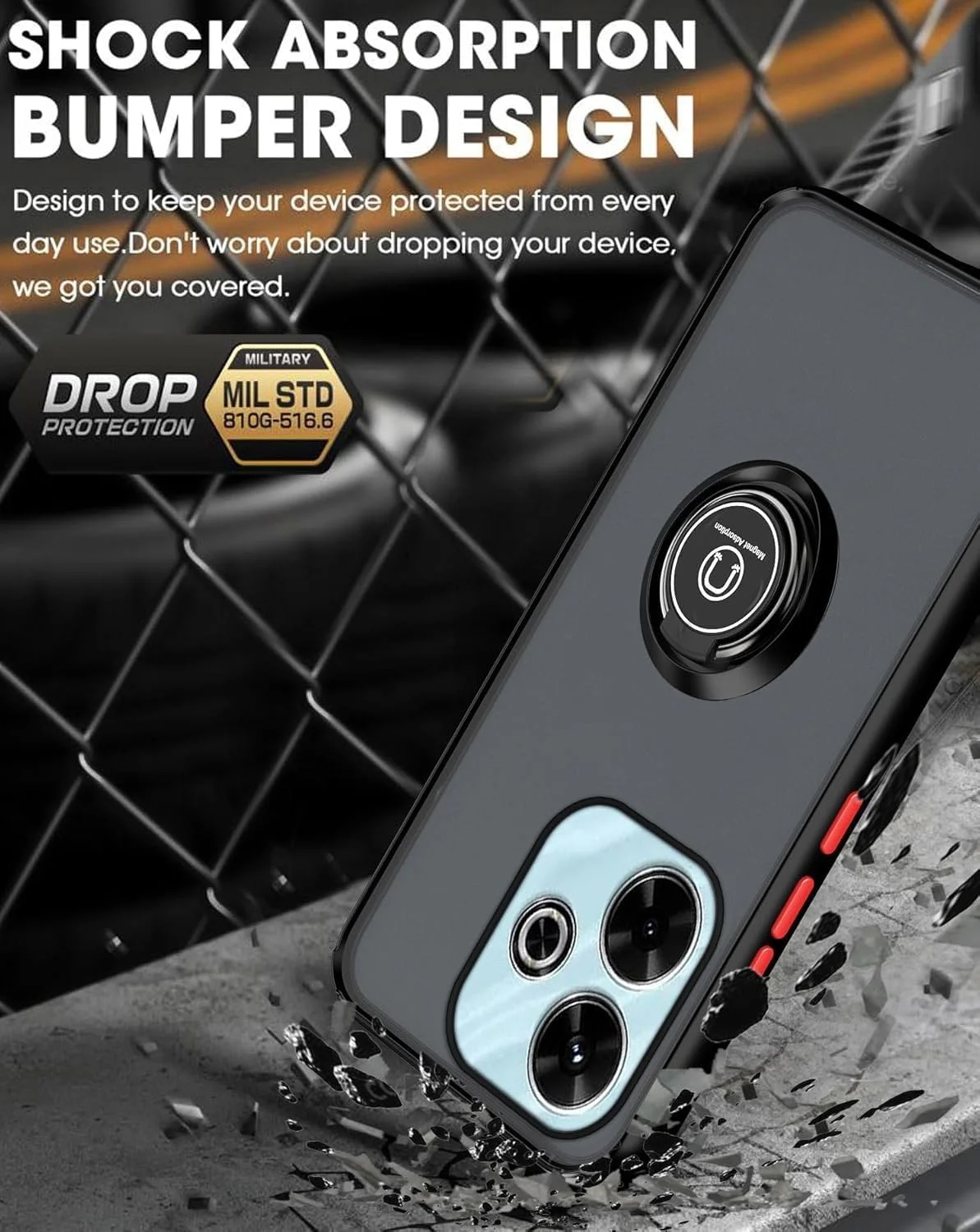 کاور محافظ ضد ضربه مات با حلقه فلزی و استند و قابلیت اتصال مغناطیسی به هولدر خودرو برای شیائومی ردمی 13 4G / ردمی نوت 13R 5G (مشکی) کاور محافظ ضد ضربه مات با حلقه فلزی و استند و قابلیت اتصال مغناطیسی به هولدر خودرو برای شیائومی ردمی 13 4G / ردمی نوت 13R 5G (مشکی)