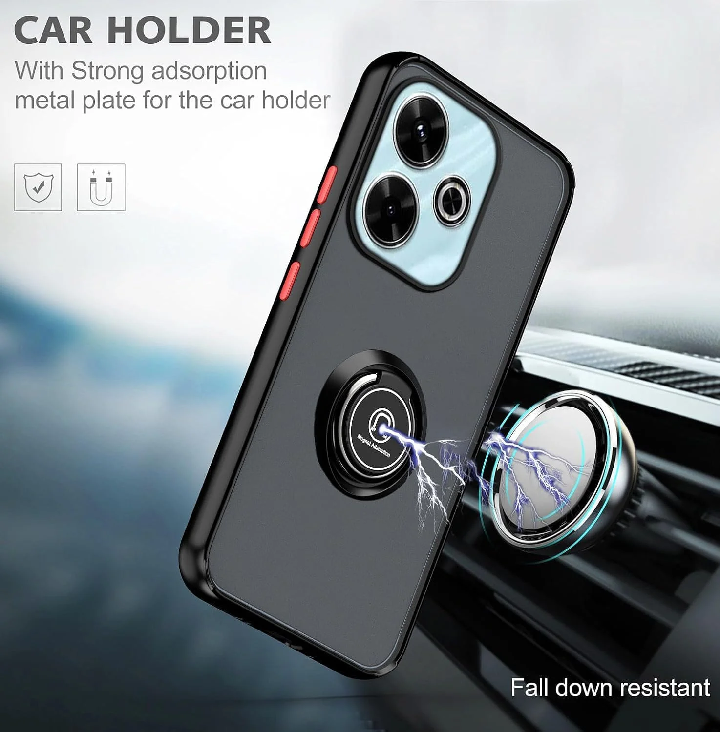 کاور محافظ ضد ضربه مات با حلقه فلزی و استند و قابلیت اتصال مغناطیسی به هولدر خودرو برای شیائومی ردمی 13 4G / ردمی نوت 13R 5G (مشکی) کاور محافظ ضد ضربه مات با حلقه فلزی و استند و قابلیت اتصال مغناطیسی به هولدر خودرو برای شیائومی ردمی 13 4G / ردمی نوت 13R 5G (مشکی)