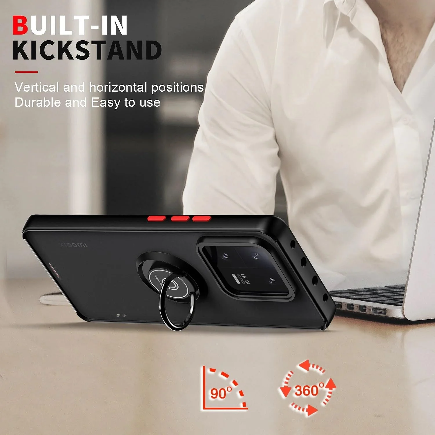 قاب محافظ گوشی شیائومی 13T / شیائومی 13T Pro / ردمی K60 Ultra، دارای حلقه فلزی، استند و قابلیت اتصال مغناطیسی به هولدر خودرو، ضد ضربه، با پوشش مات و سخت