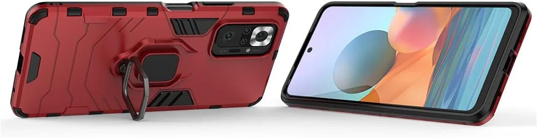 قاب محافظ گوشی شیائومی می ردمی نوت 10 پرو و ردمی نوت 10 پرو مکس، با حلقه فلزی و استند، ضربه گیر (سازگار با هولدر مغناطیسی خودرو)، دو لایه و مقاوم (قرمز) قاب محافظ گوشی شیائومی می ردمی نوت 10 پرو و ردمی نوت 10 پرو مکس، با حلقه فلزی و استند، ضربه گیر (سازگار با هولدر مغناطیسی خودرو)، دو لایه و مقاوم (قرمز)