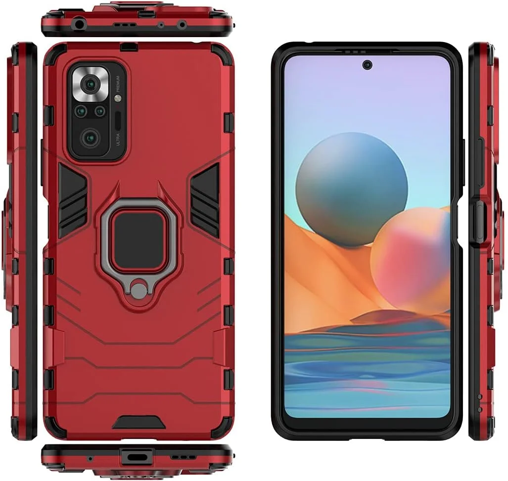 قاب محافظ گوشی شیائومی می ردمی نوت 10 پرو و ردمی نوت 10 پرو مکس، با حلقه فلزی و استند، ضربه گیر (سازگار با هولدر مغناطیسی خودرو)، دو لایه و مقاوم (قرمز) قاب محافظ گوشی شیائومی می ردمی نوت 10 پرو و ردمی نوت 10 پرو مکس، با حلقه فلزی و استند، ضربه گیر (سازگار با هولدر مغناطیسی خودرو)، دو لایه و مقاوم (قرمز)