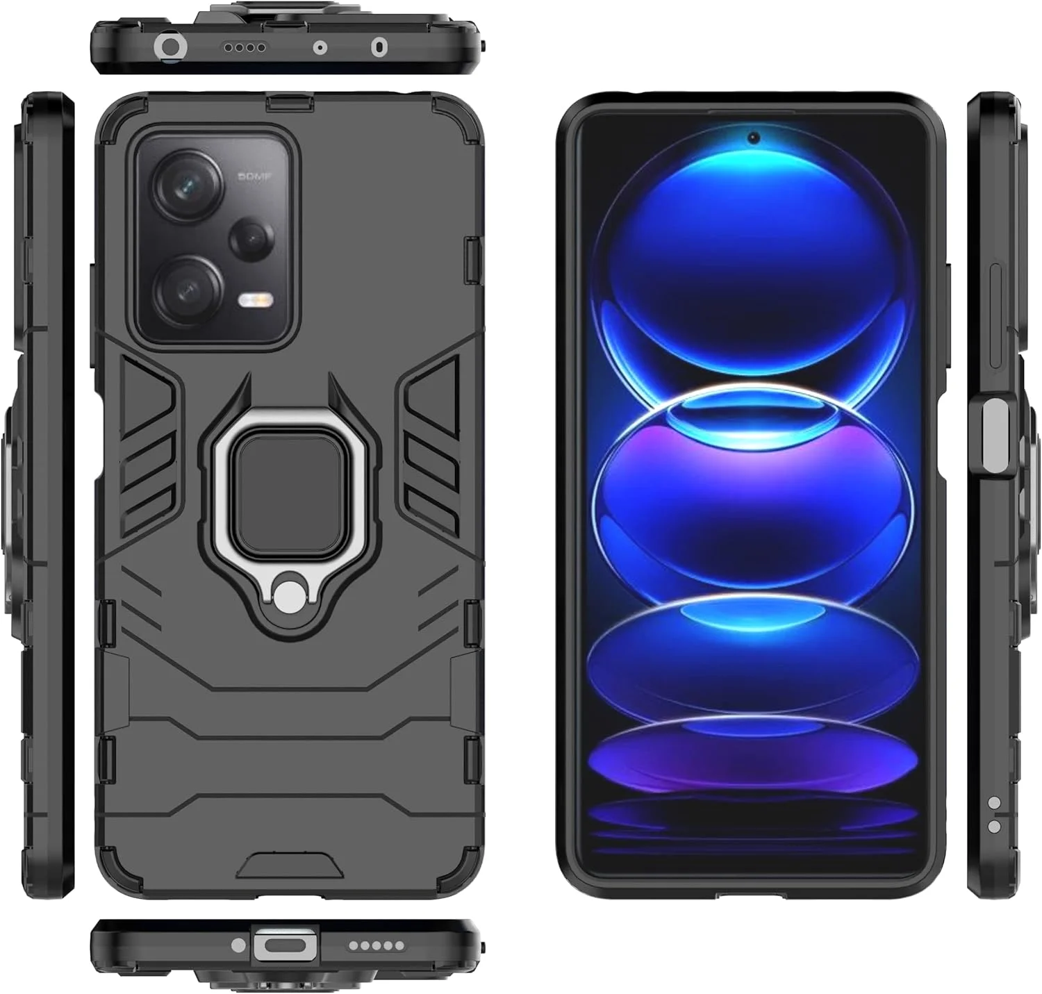 کاور محافظ گوشی ZMONE برای شیائومی پوکو X5 پرو 5G / ردمی نوت 12 پرو 5G به همراه محافظ صفحه نمایش [2 عدد]، کاور محافظ دو لایه ضد ضربه با پایه حلقه مغناطیسی - مشکی