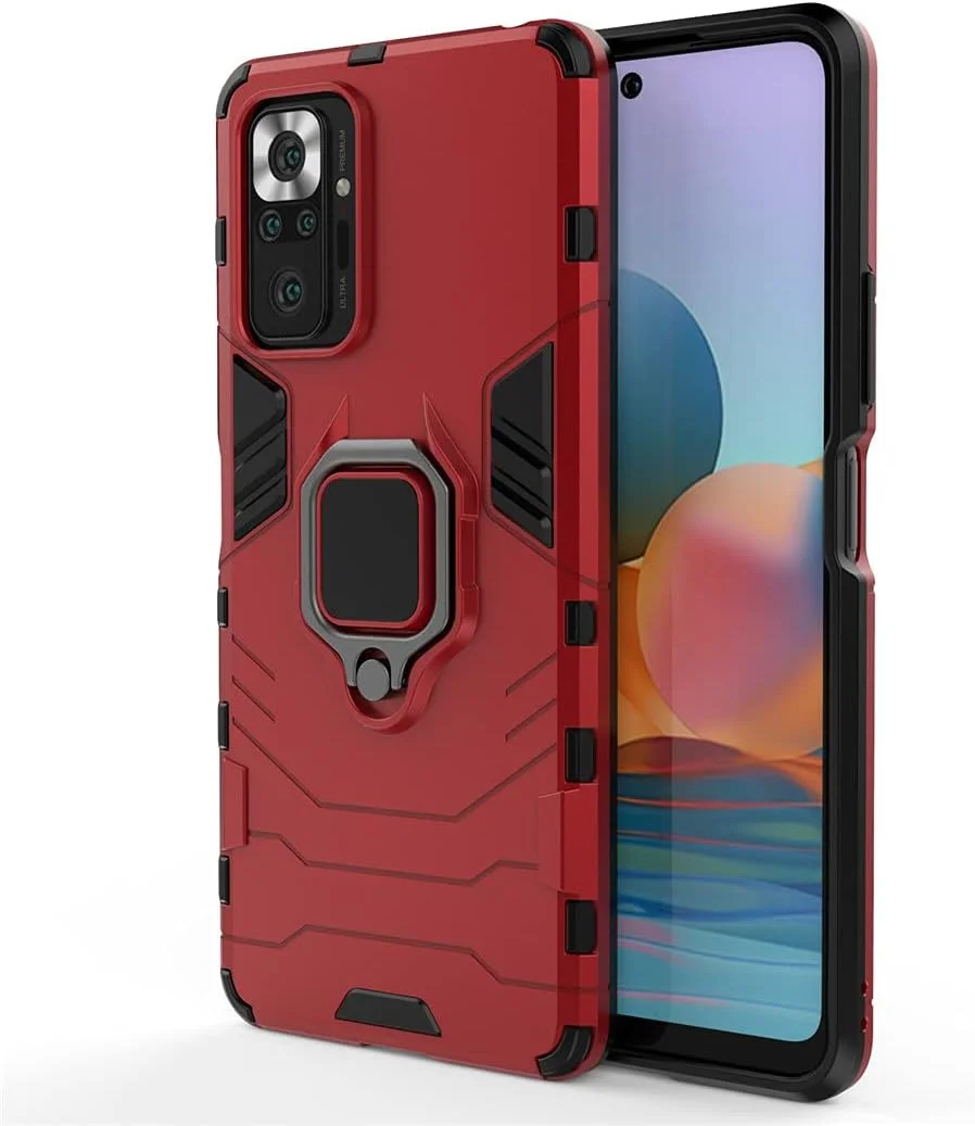 قاب محافظ گوشی شیائومی می ردمی نوت 10 پرو و ردمی نوت 10 پرو مکس، با حلقه فلزی و استند، ضربه گیر (سازگار با هولدر مغناطیسی خودرو)، دو لایه و مقاوم (قرمز) قاب محافظ گوشی شیائومی می ردمی نوت 10 پرو و ردمی نوت 10 پرو مکس، با حلقه فلزی و استند، ضربه گیر (سازگار با هولدر مغناطیسی خودرو)، دو لایه و مقاوم (قرمز)
