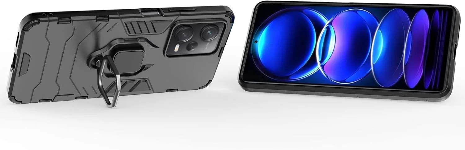 کاور محافظ گوشی ZMONE برای شیائومی پوکو X5 پرو 5G / ردمی نوت 12 پرو 5G به همراه محافظ صفحه نمایش [2 عدد]، کاور محافظ دو لایه ضد ضربه با پایه حلقه مغناطیسی - مشکی