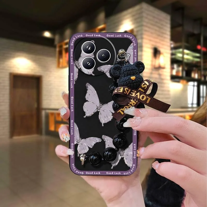 قاب گوشی سازگار با شیائومی Civi5 Pro، سیلیکونی با حس لطیف، دستبند خرسی کارتونی، محافظ ساده و ضد آب