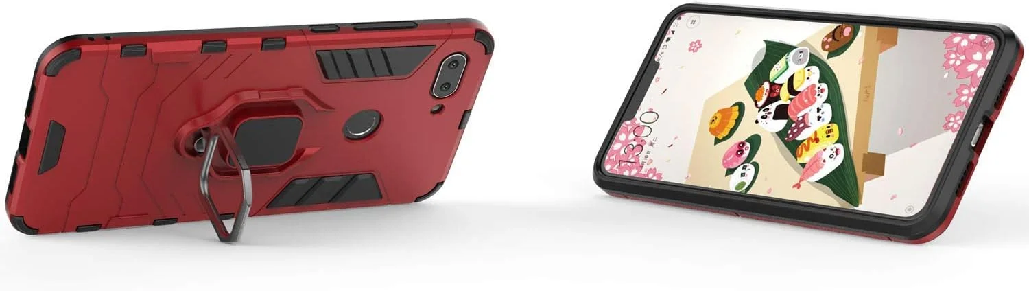 قاب محافظ گوشی شیائومی می 8 لایت، با حلقه فلزی و پایه استند، ضد ضربه، لایه سخت محافظ (سازگار با هولدر مغناطیسی خودرو)، دو لایه و مقاوم - قرمز